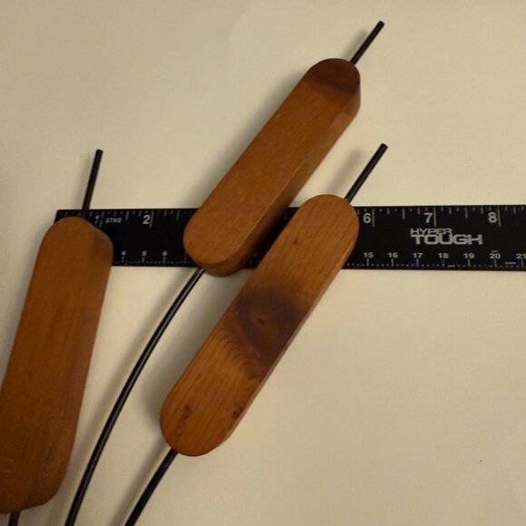 MCM Cattail Stems Wall Hanging Decorative Wood Metal Rustic Cabin Set of 2 - Picture 9 of 14